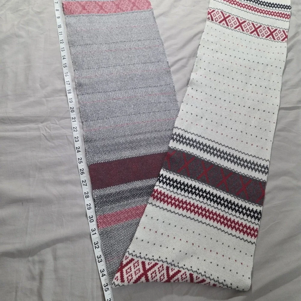 TALBOTS FAIRISLE SWEATER Winter White Red SCARF Cotton Cashmere Blend 72x9.5